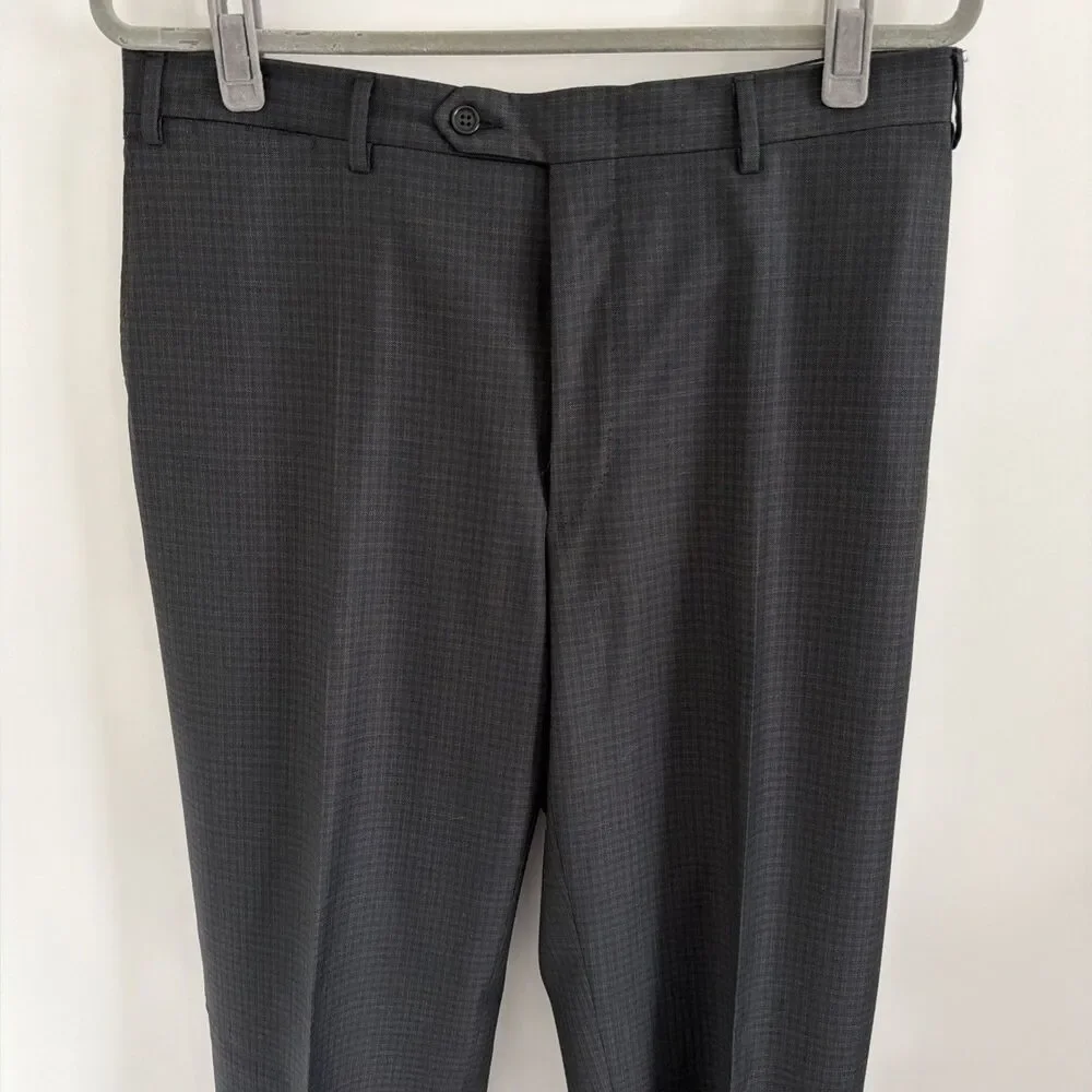 Canali Mens 35x32 IT 52 100% Wool Dress Pants Gray Check Flat Front Made N Italy - Picture 3 of 16